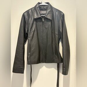 Women's Black Leather Jacket With Belt